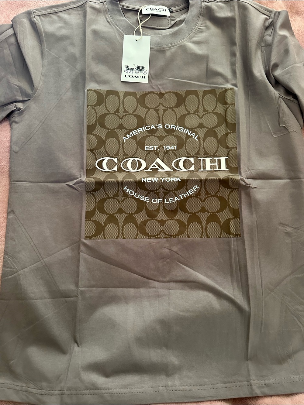COACH Men’s Taupe Short Sleeve Logo Tee